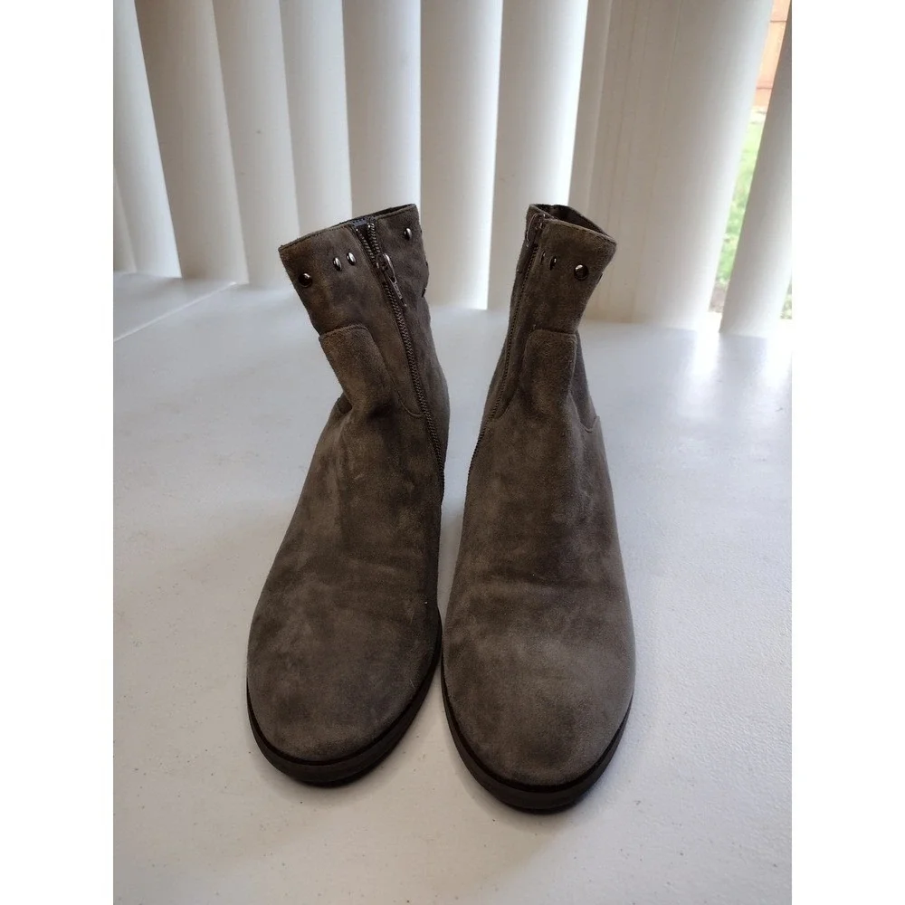VANELI Women's Grey Suede Studded Block Heel Ankle Boots Size 7.5M